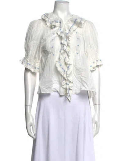 Pre-owned Doen Floral Print V-neck Blouse In White