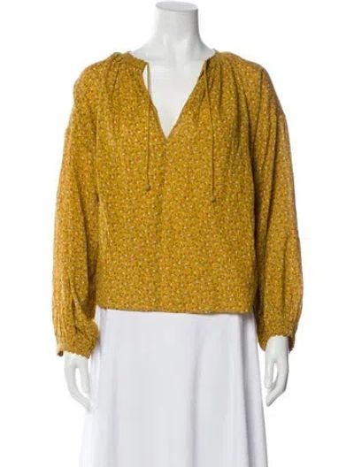 Pre-owned Doen Floral Print V-neck Blouse In Yellow