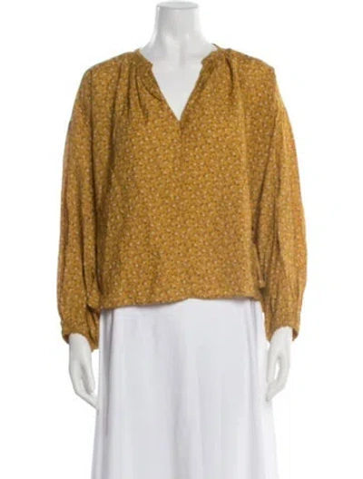 Pre-owned Doen Floral Print V-neck Blouse In Yellow