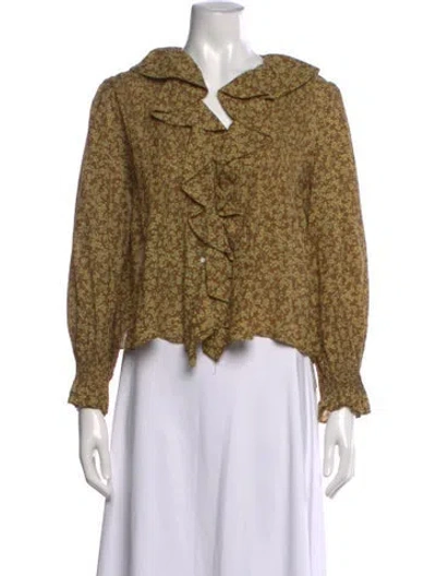 Pre-owned Doen Floral Print V-neck Blouse In Yellow