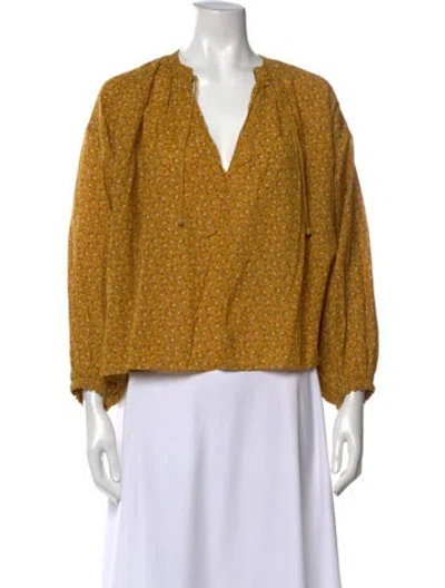 Pre-owned Doen Floral Print V-neck Blouse In Yellow