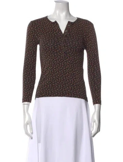 Pre-owned Doen Floral Print V-neck Top In Black
