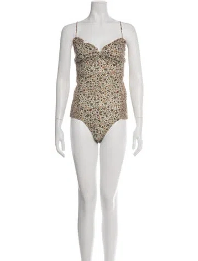 Pre-owned Doen Floral Print V-neck Top W/ Tags In Multicolor