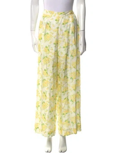 Pre-owned Doen Floral Print Wide Leg Pants In Yellow
