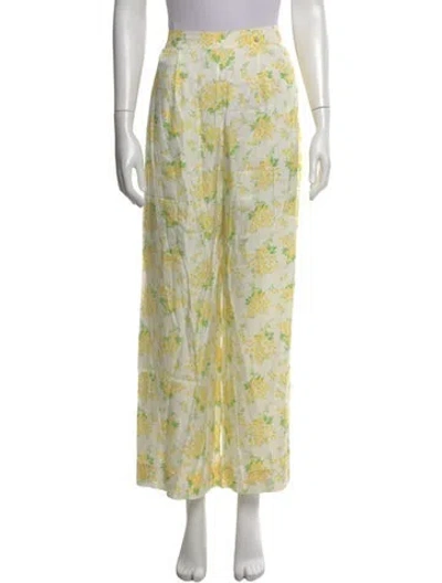 Pre-owned Doen Floral Print Wide Leg Pants In Yellow