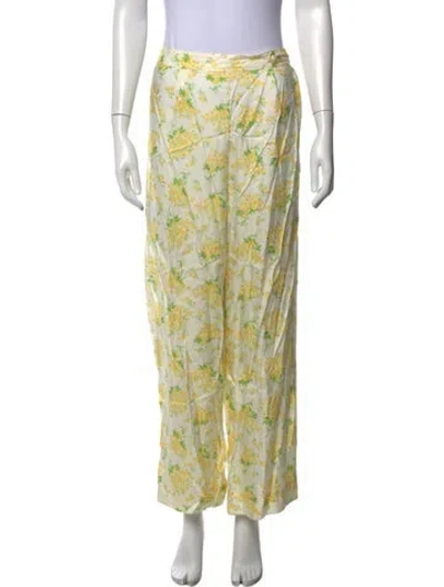Pre-owned Doen Floral Print Wide Leg Pants In Yellow