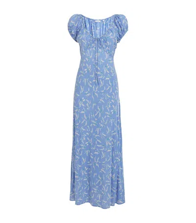 Doen Wide-neck Floral-print Midi Dress In Blue