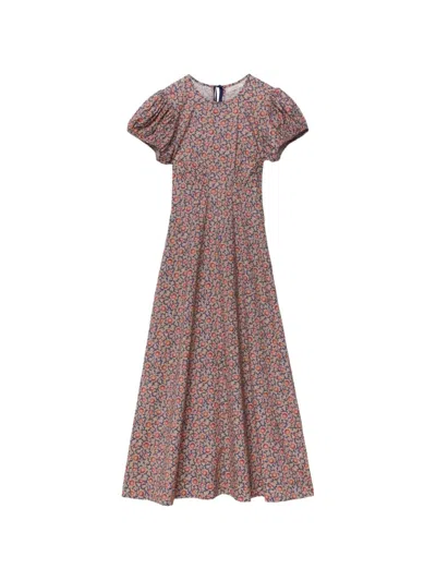 Doen Floral-print Puffed-sleeve Dress In Neutral