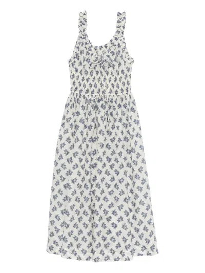 Doen Flower Print Scoop Neck Dress In White