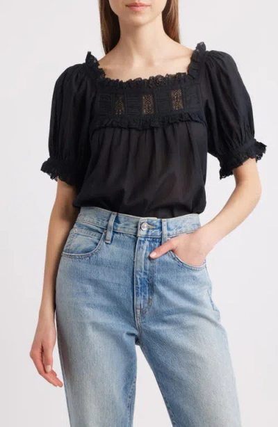 Doen Dôen Frances Lace Inset Cotton Blend Top In Black