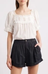 Doen White Frances Lace-trim Blouse In Salt Lace