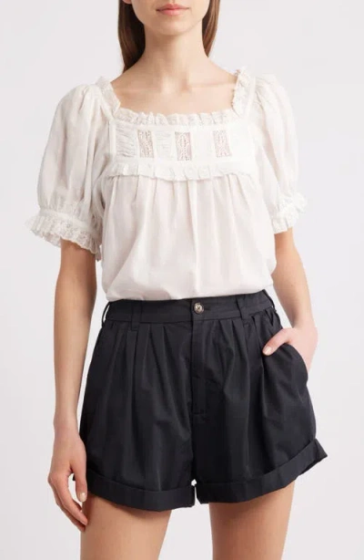 DOEN DÔEN FRANCES LACE INSET COTTON BLEND TOP