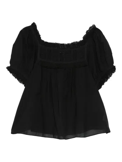 Doen Frances Ruffled Detail Top In Black