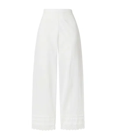 Doen Francisca Broderie Anglaise-trimmed Pintucked Organic Cotton-poplin Straight-leg Pants In White