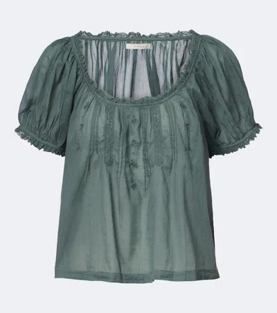 Doen Frederica Lace-trimmed Organic Cotton-voile Blouse In Animal Print