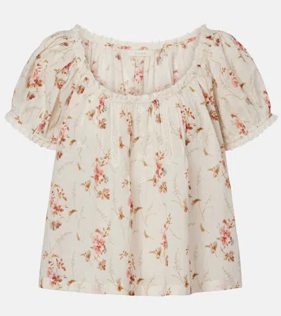 Doen Frederica Lace-trimmed Floral-print Organic Cotton Blouse In White