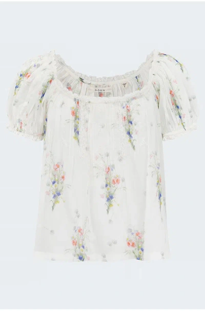 Doen Frederica Top In Painted Bouquet In White