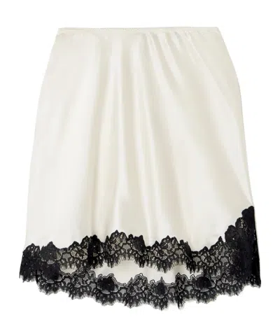 Doen Giuliette Lace-trimmed Floral-print Silk-charmeuse Skirt In White