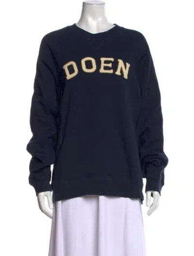Pre-owned Doen Graphic Print Crew Neck Sweatshirt In Blue