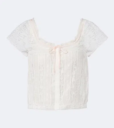 Doen Dôen Greta Embroidered Lace Cotton Top In White