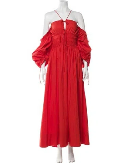 Pre-owned Doen Halterneck Long Dress In Red