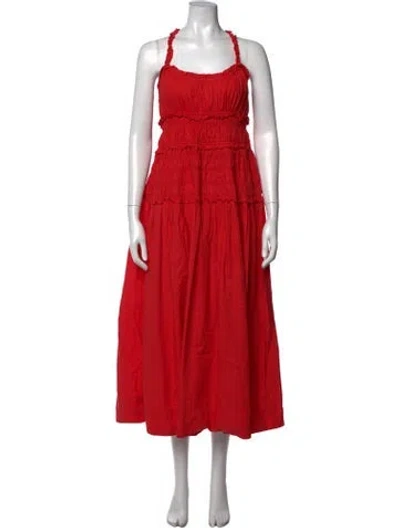 Pre-owned Doen Halterneck Midi Length Dress In Red