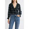 Doen Dôen Hardy Plaid Ruffle Pintuck Cotton Top In Black