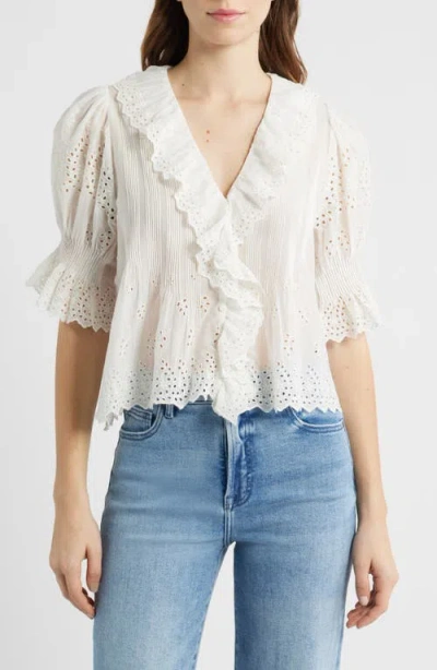 Doen Henri Ruffled Pintucked Broderie Anglaise Cotton Top In White