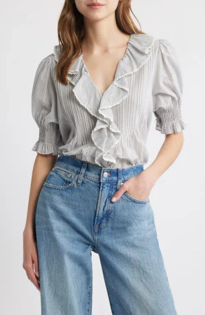 Doen Henri Lace-trimmed Ruffled Pintucked Striped Organic Cotton-voile Top In White