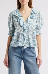 Doen Henri Ruffled Pintucked Floral-print Organic Cotton-voile Top In Bleu Rosier Floral