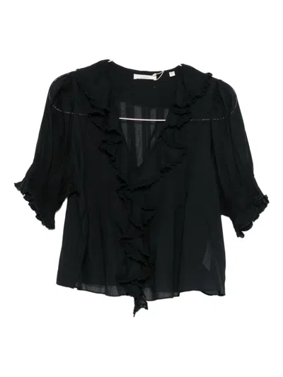 Doen Ruffled Pintucked Organic Cotton-voile Top In Black