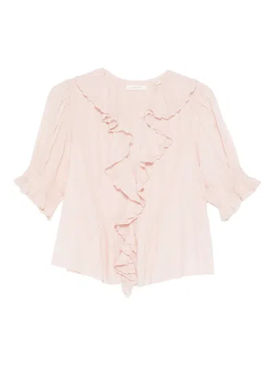 Doen Henri Lace-trimmed Ruffled Pintucked Organic Cotton-voile Blouse In Pink