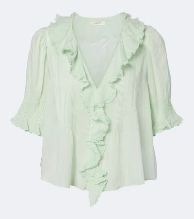 Doen Dôen Henri Ruffled Cotton Top In Green