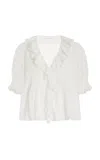 Doen Henri Ruffled Organic Cotton Top In White