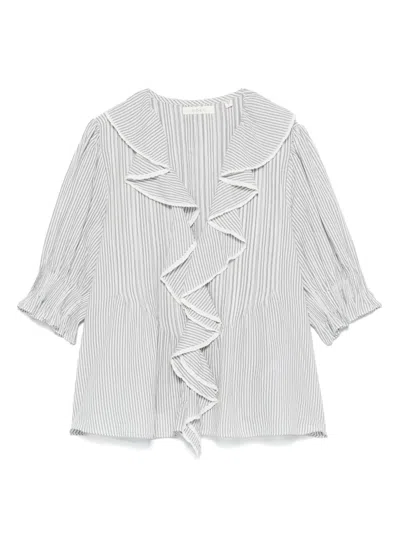 Doen Henri Lace-trimmed Ruffled Pintucked Striped Organic Cotton-voile Top In White