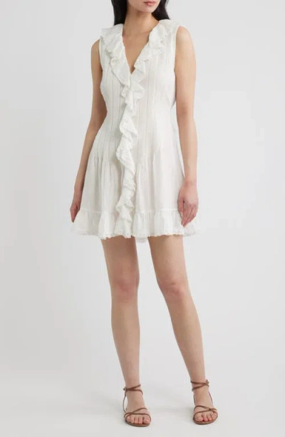 Doen Henrietta Ruffled Embroidered Ramie Mini Dress In White
