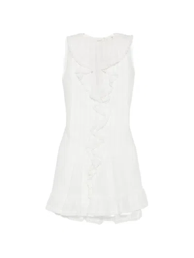 Doen Henrietta Ruffled Embroidered Ramie Mini Dress In White