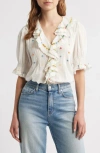 Doen Dôen Hettie Embroidered Ruffle Organic Cotton Top In Neutral