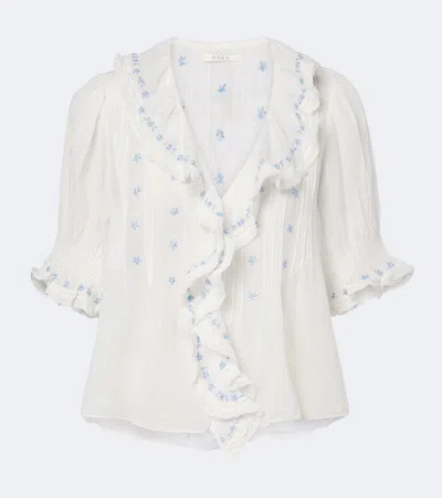 Doen Dôen Hettie Floral Ruffled Cotton Top In White