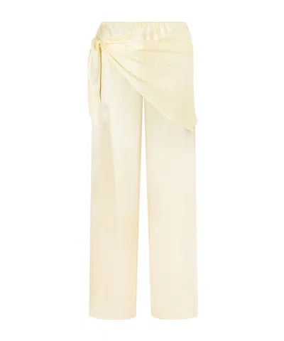 Doen High-waisted Wide-leg Silk Trousers In Neutral