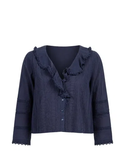Doen Huguette Ruffled Pin-tucked Blouse In Blue