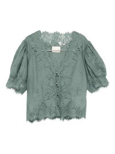 Doen Idella Lace-trimmed Blouse In Gold