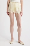 Doen Iona Lace-trimmed Silk-satin Shorts In Yellow