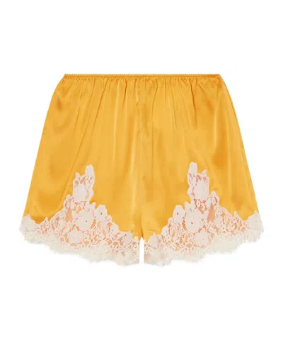 Doen Iona Lace-trimmed Silk-satin Shorts In Yellow
