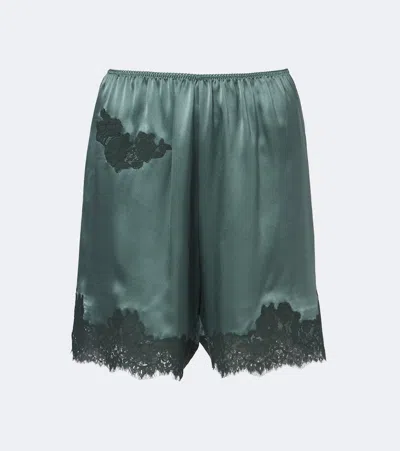 Doen Dôen Irsa Lace-trimmed Silk Satin Shorts In Green