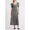 Doen Ischia Shirred Gingham Cotton-voile Midi Dress In Gray