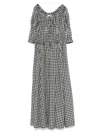 Doen Ischia Shirred Gingham Cotton-voile Midi Dress In Black