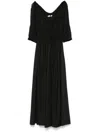 Doen Ischia Shirred Organic Cotton-voile Midi Dress In Black