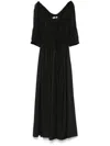 Doen Ischia Shirred Organic Cotton-voile Midi Dress In Black