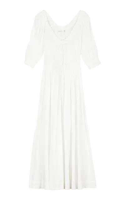 Doen Ischia Shirred Organic Cotton-blend Midi Dress In White